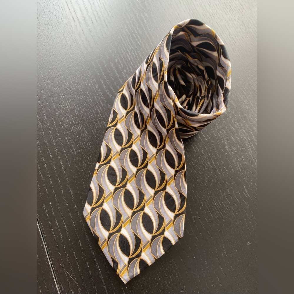 Vintage 90s Select Edition Geometric Necktie Bold Gold, Black Silver Oval VGUC